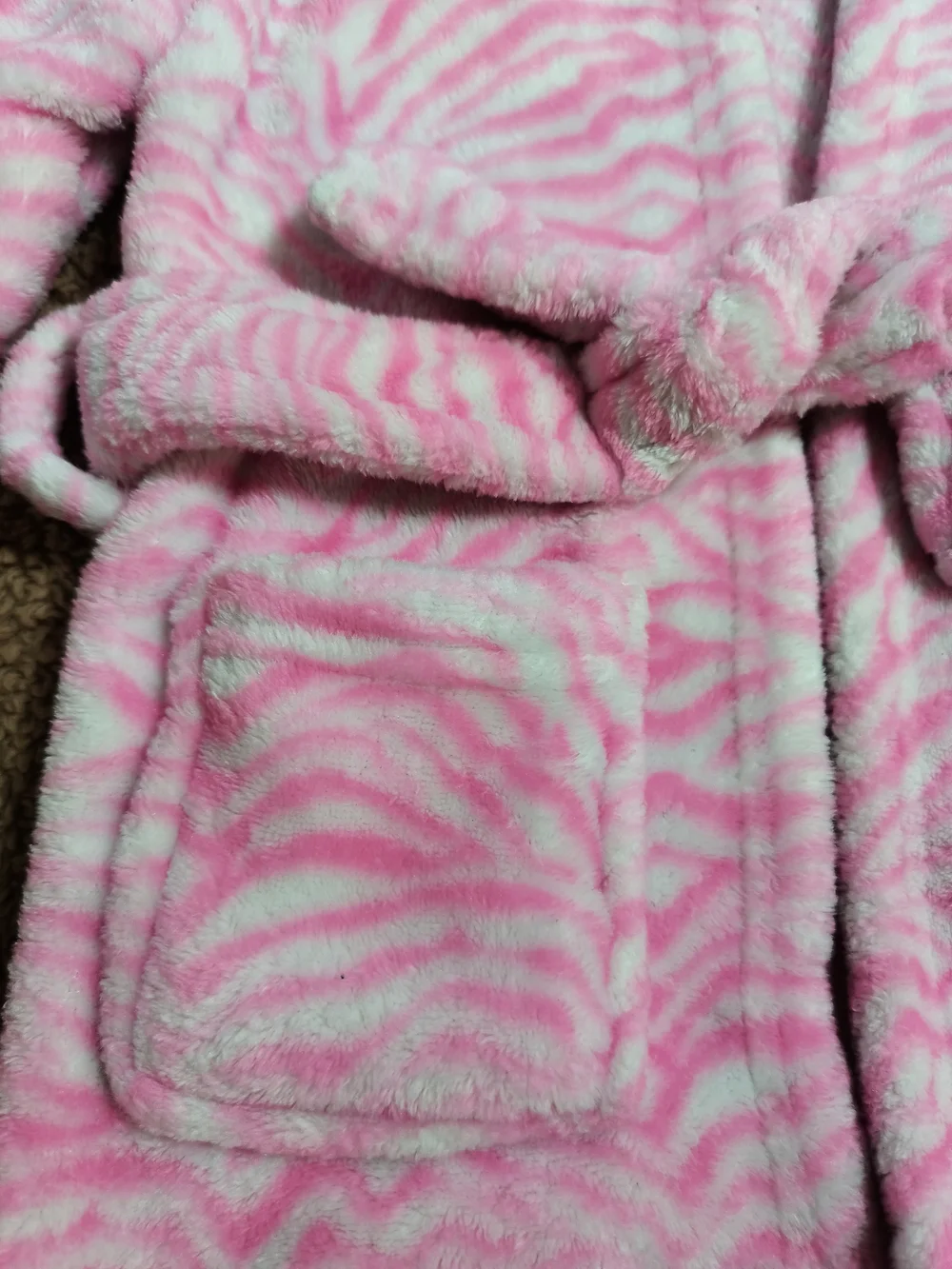 Plush Hooded Baby Robe in Pink Zebra Print
